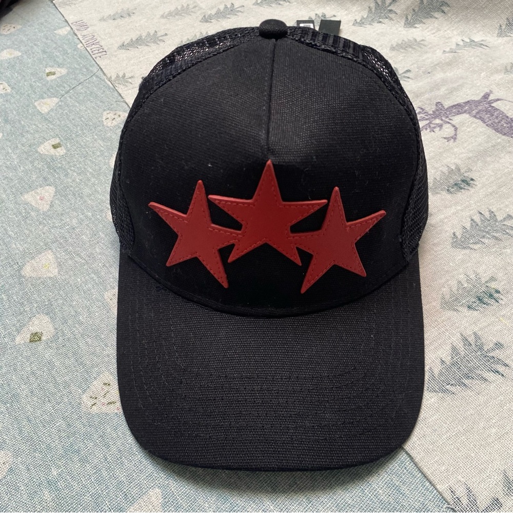Amiri Black Cap with Red Star Design